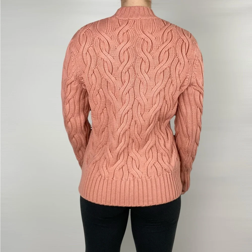 COS Wool Cable Knit Jumper Chunky Mock Neck Pink Thick Fall‎ Winter
